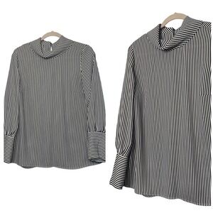 Chico's Womens Size 0 Black White Stripe Collar Casual Pullover Blouse Top 17x27